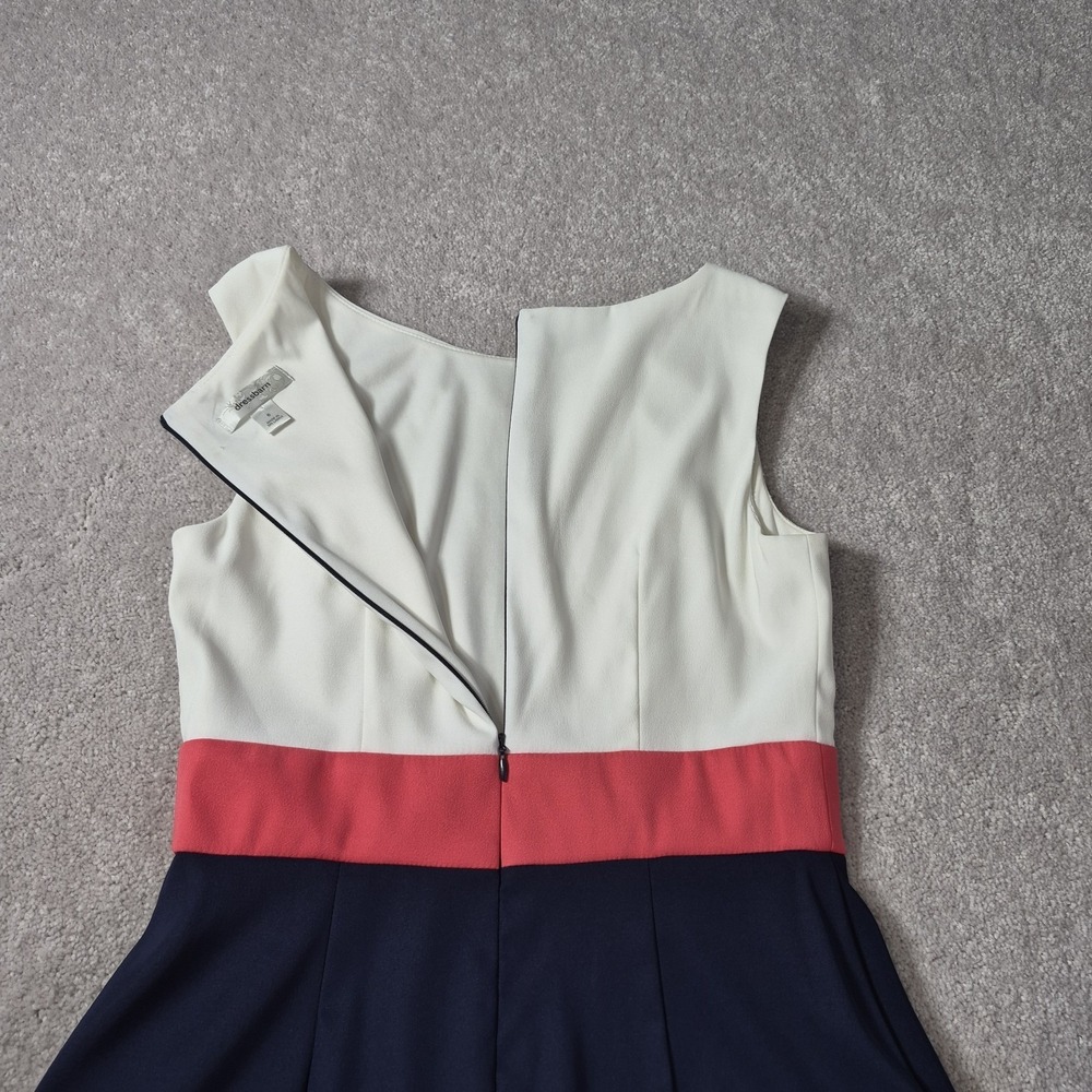Dress Barn Sleeveless Dress Women Size 6 White Navy Blue Pink Prep Color Block - Picture 14 of 16